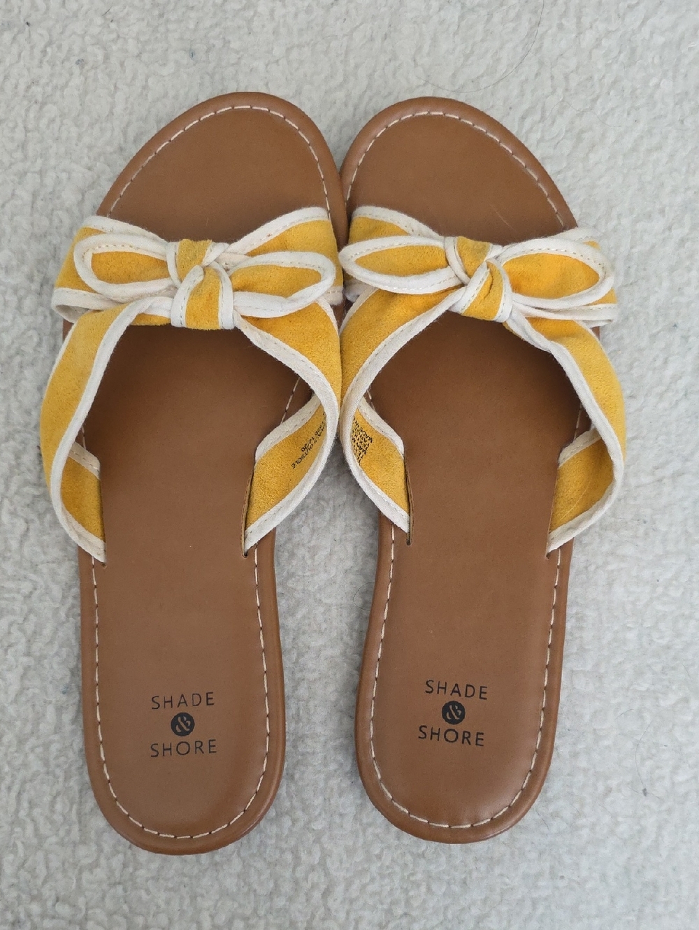 Shade & Shore Yellow and White Bow Slide Sandals for Women Size 8